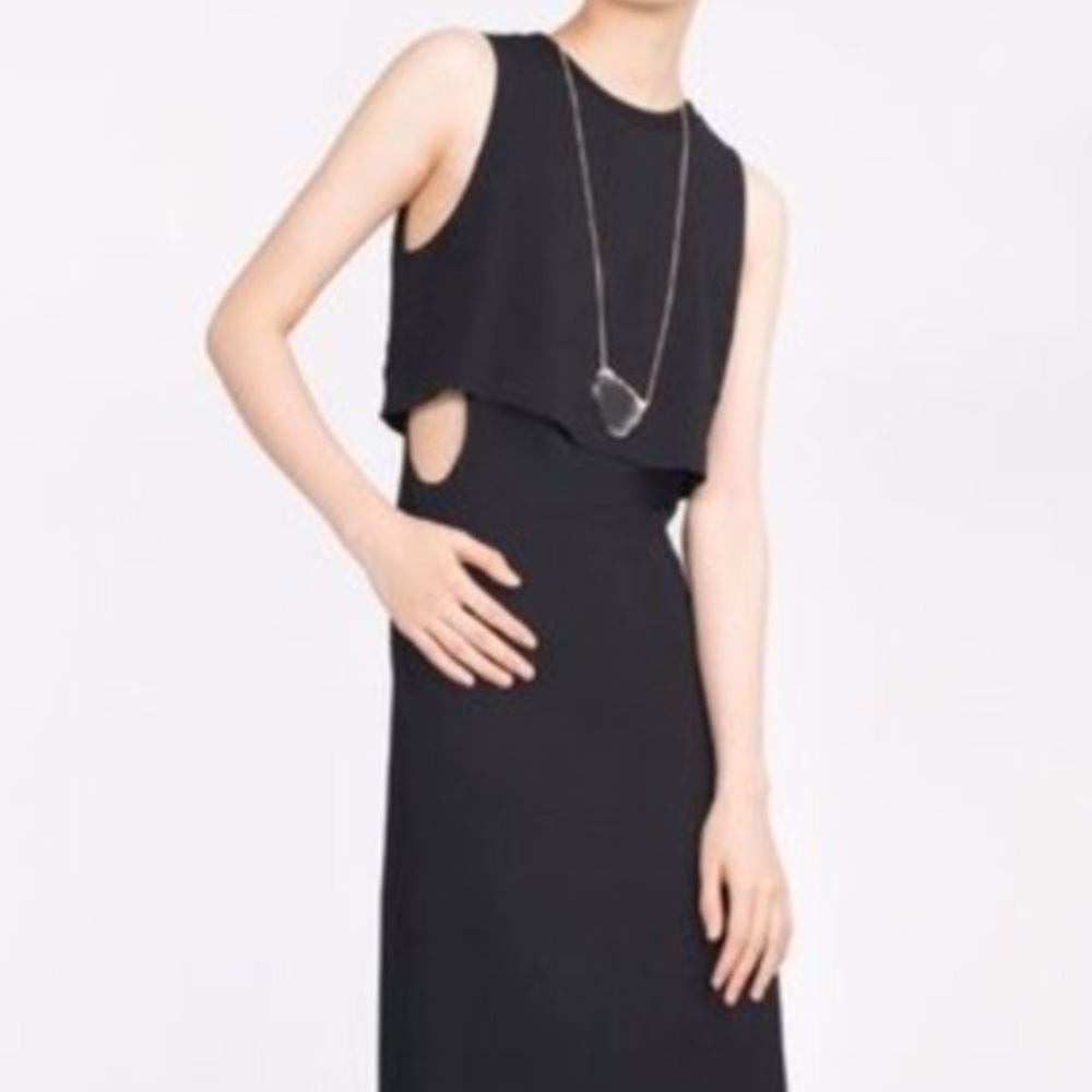 Zara Midi Layered Black Dress with side Cut Outs